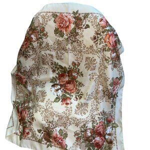 Vintage ITALY cabbage rose shabby chic cream apricot green handrolled sewn scarf